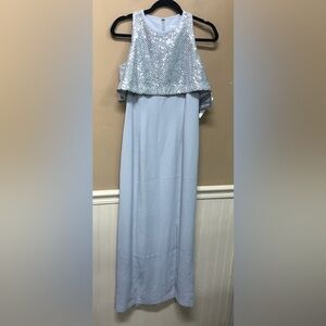 Vintage Perceptions by Irene B Gray Silver Long Dress Size 8 Petite NWT